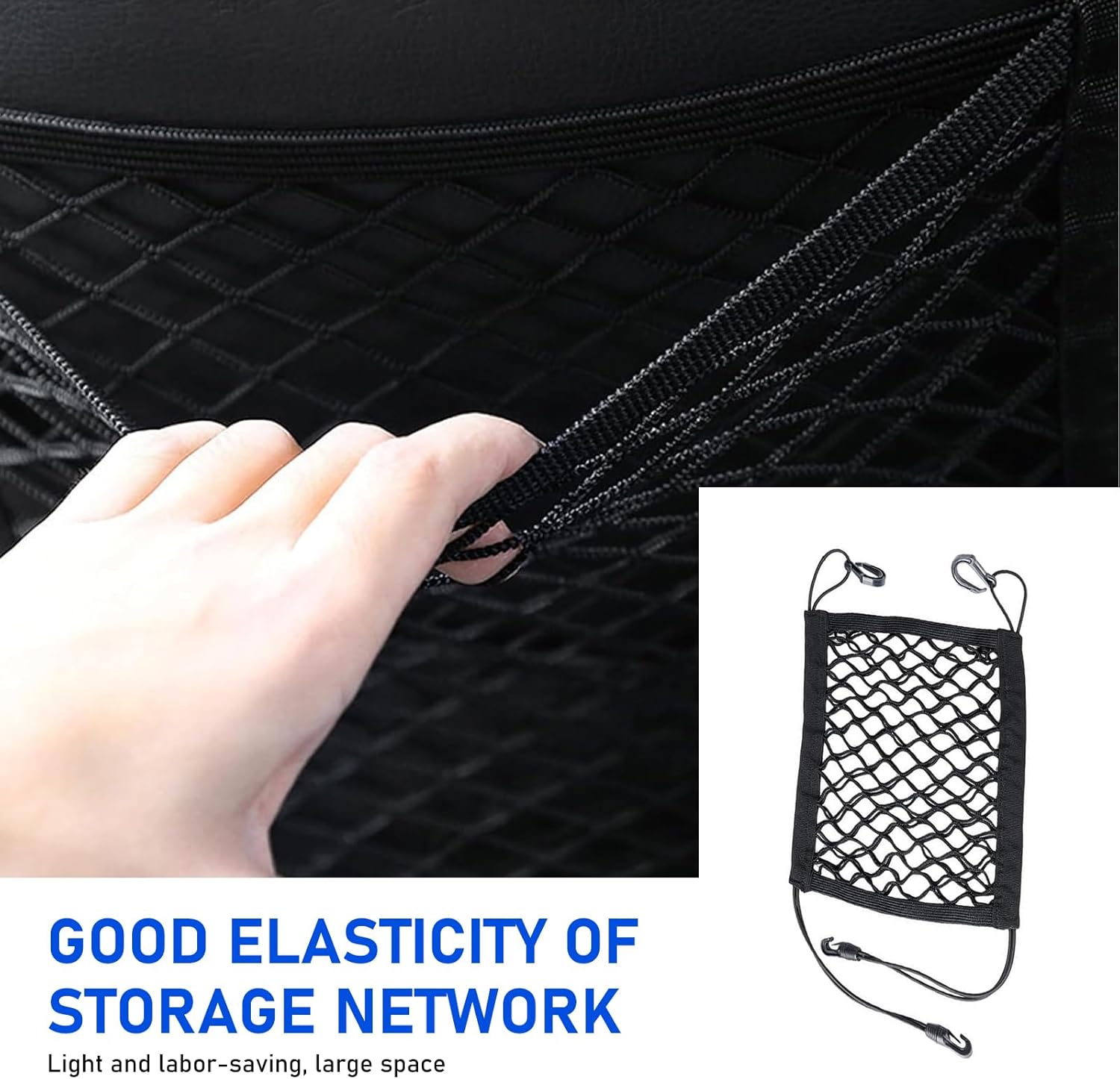 1 PC Car Front and Rear Seats Pet Isolation Net, Double-Layer Coarse Net Breathable Anti-Scratch Anti-Collision Dog Safety Barrier Protection, Flexible Storage Bag, Universal for Cars (Black)-3