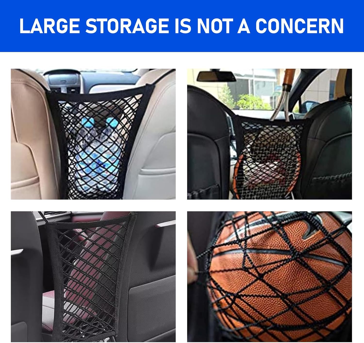 1 PC Car Front and Rear Seats Pet Isolation Net, Double-Layer Coarse Net Breathable Anti-Scratch Anti-Collision Dog Safety Barrier Protection, Flexible Storage Bag, Universal for Cars (Black)-5