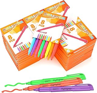 NICETY Highlighters, 128 Bulk Pack Highlighters Assorted Colors, 8 Colors Chisel Tip, Assorted Fluorescent, Pack of 16, Fast Drying And Non-Toxic Highlighter Pens Suitable For Office, School.