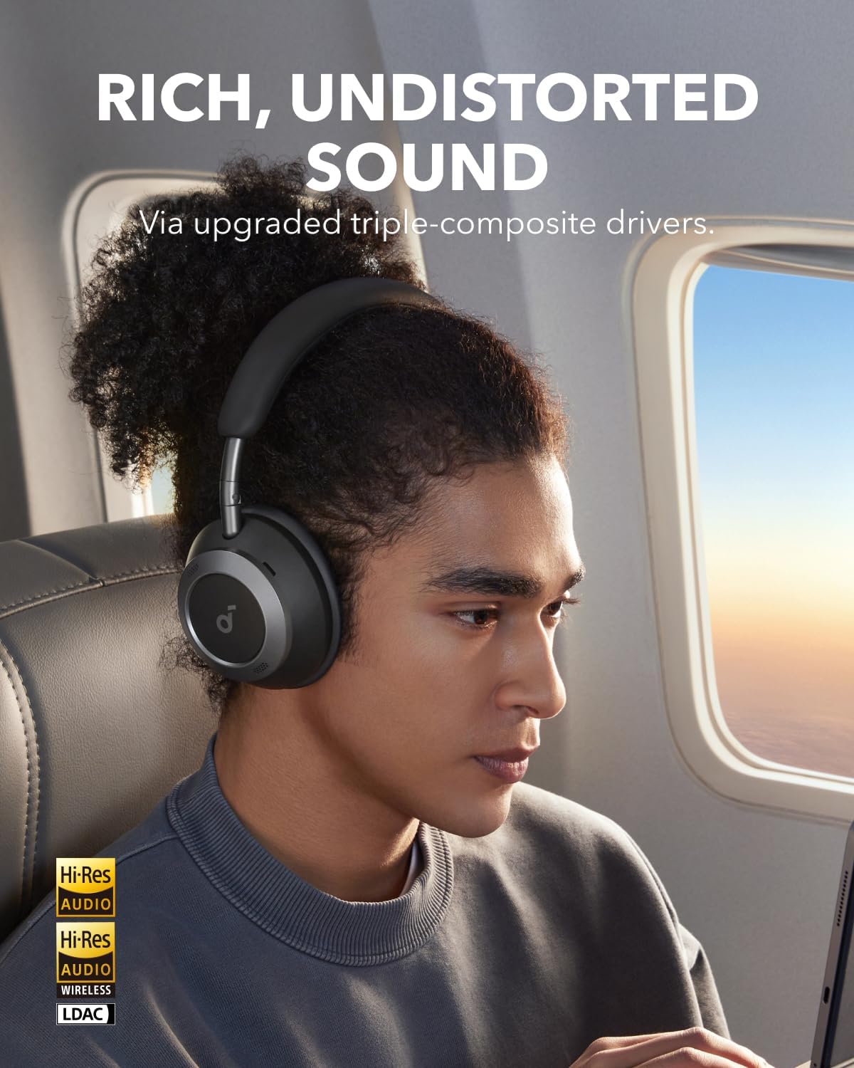 Soundcore Space One Pro by Anker, Adaptive Active Noise Cancelling Headphones Driven by 6 Mics, Super Foldable Design, 60H Lossless Audio, Ultra-Fast Charging, Hi-Res Wireless Audio, Comfortable Fit-3