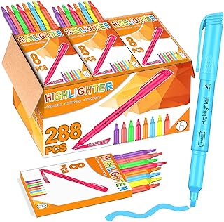 NICETY Highlighters, 288 Bulk Pack Highlighters Assorted Colors, 8 Colors Chisel Tip, Assorted Fluorescent, Pack of 36, Fast Drying And Non-Toxic Highlighter Pens Suitable For Office, School.