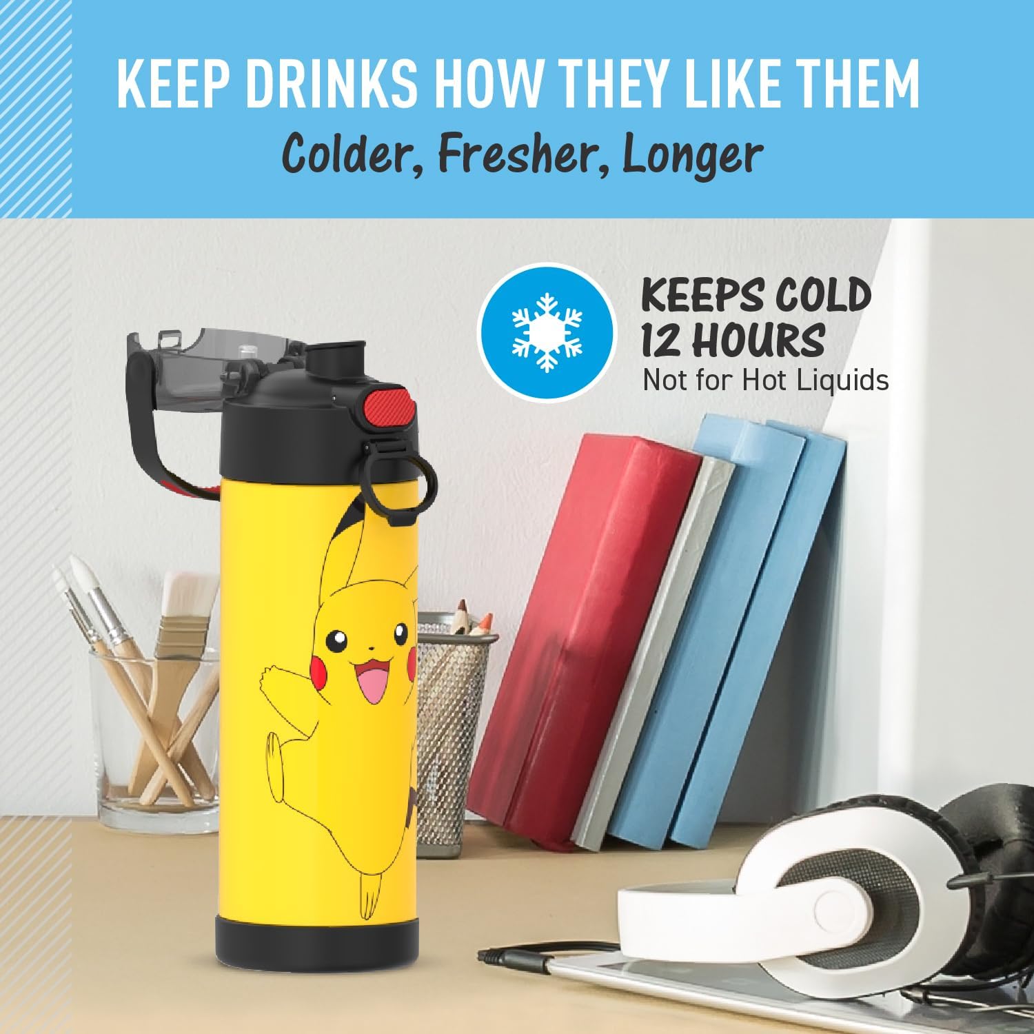 THERMOS FUNTAINER 16 Ounce Stainless Steel Vacuum Insulated Bottle with Wide Spout Lid, Pokemon-4