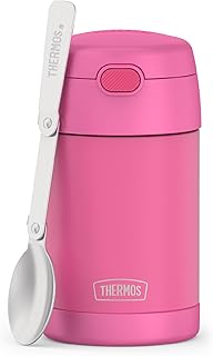 THERMOS FUNTAINER 16 Ounce Stainless Steel Vacuum Insulated Food Jar with Folding Spoon, Neon Pink