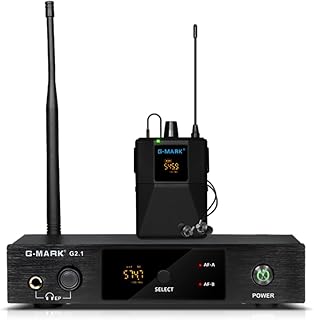 G-MARK G2.1IEM Wireless in Ear Monitor System, UHF Wireless IEM System, Stage Selectable Frequency for Singer Event Host Guitar Studio Band Performance DJ