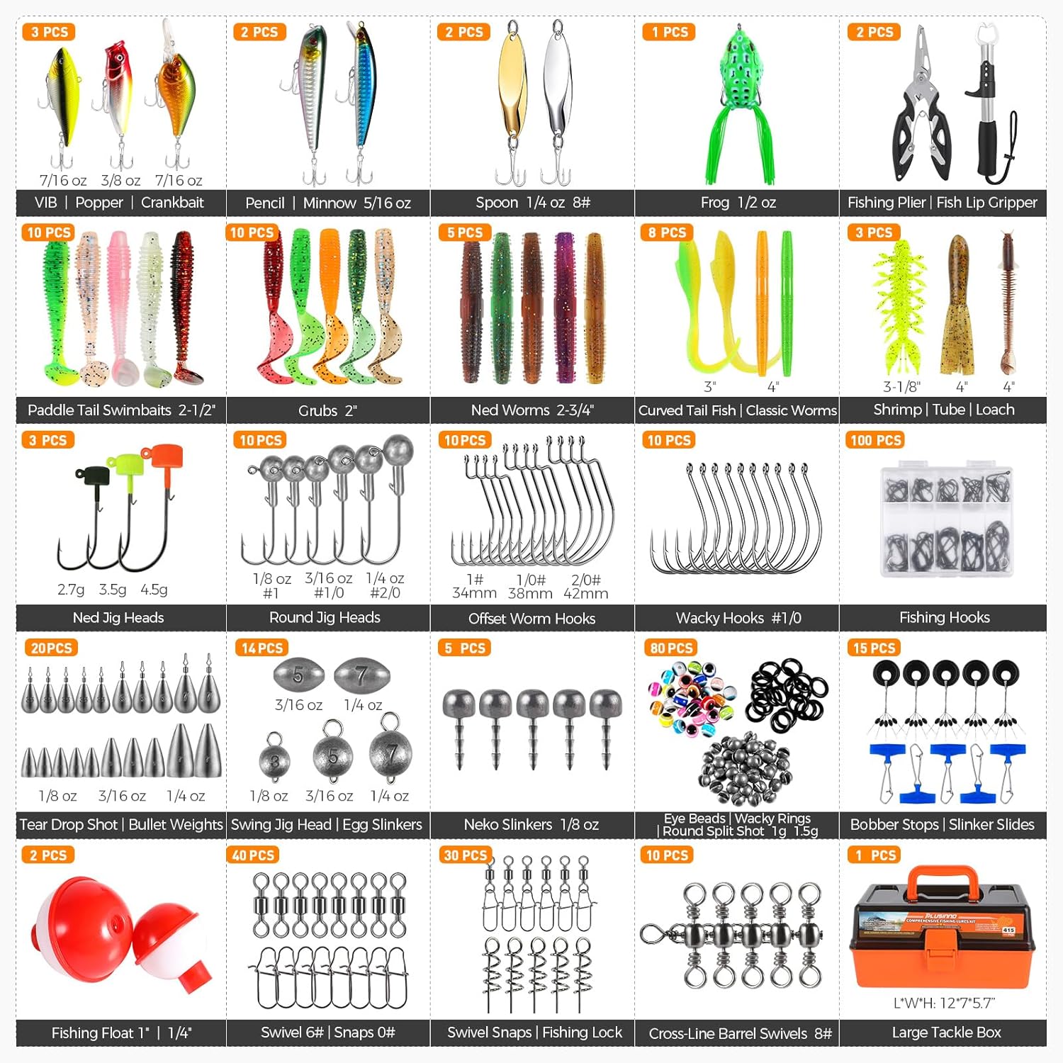 PLUSINNO Large 3 Layers Tackle Box with Tackle Included, 415Pcs Fishing Lures Kit Contains Pliers, Crankbait, Hooks, Weights & Accessories, Comprehensive Bait Lure Gear Gifts for Men Bass Freshwater-4