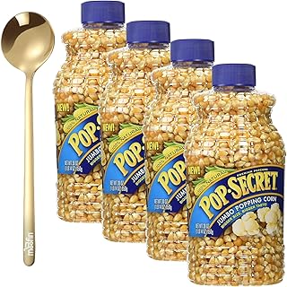 Popcorn Kernels, Premium Jumbo Popping Corn, 30 oz Natural Unpopped Popcorn, Bundle with Moofin Golden Spoon High Volume Yield, Ideal for Custom Seasoning [Pack of 4]