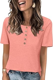 Minetom Women's Short Sleeve Henley Tops Button Down Shirts Casual Summer T Shirts