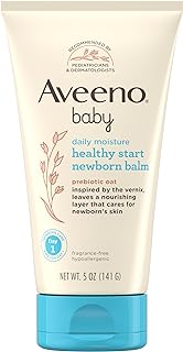 Aveeno Baby Healthy Start Nourishing Newborn Balm, Hypoallergenic Baby Skin Balm with Prebiotic Oat Leaves a Nourishing Layer to Care for Newborn Skin, Fragrance-Free, 5 oz