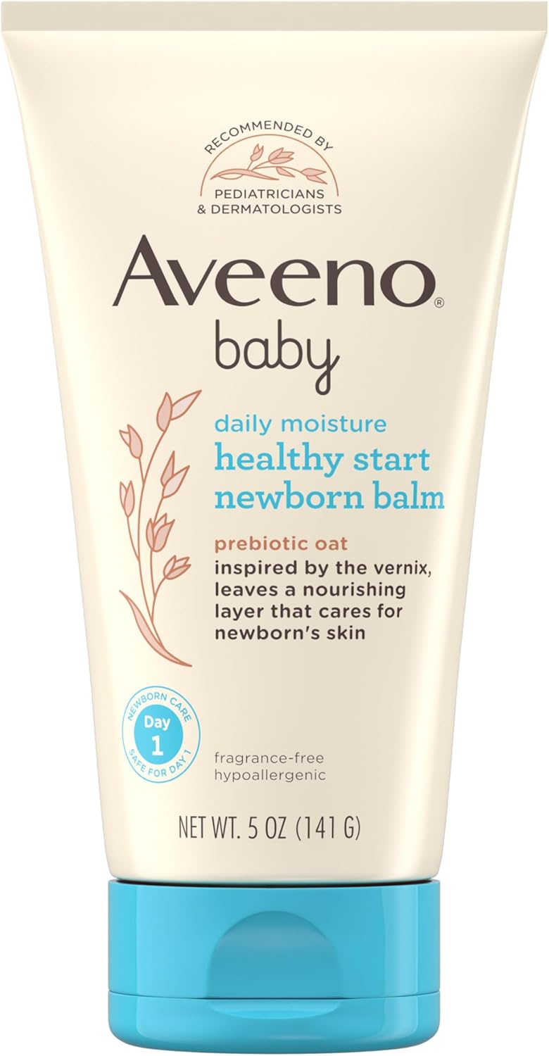 Aveeno Baby Healthy Start Nourishing Newborn Balm, Hypoallergenic Baby Skin Balm with Prebiotic Oat Leaves a Nourishing Layer to Care for Newborn Skin, Fragrance-Free, 5 oz-0