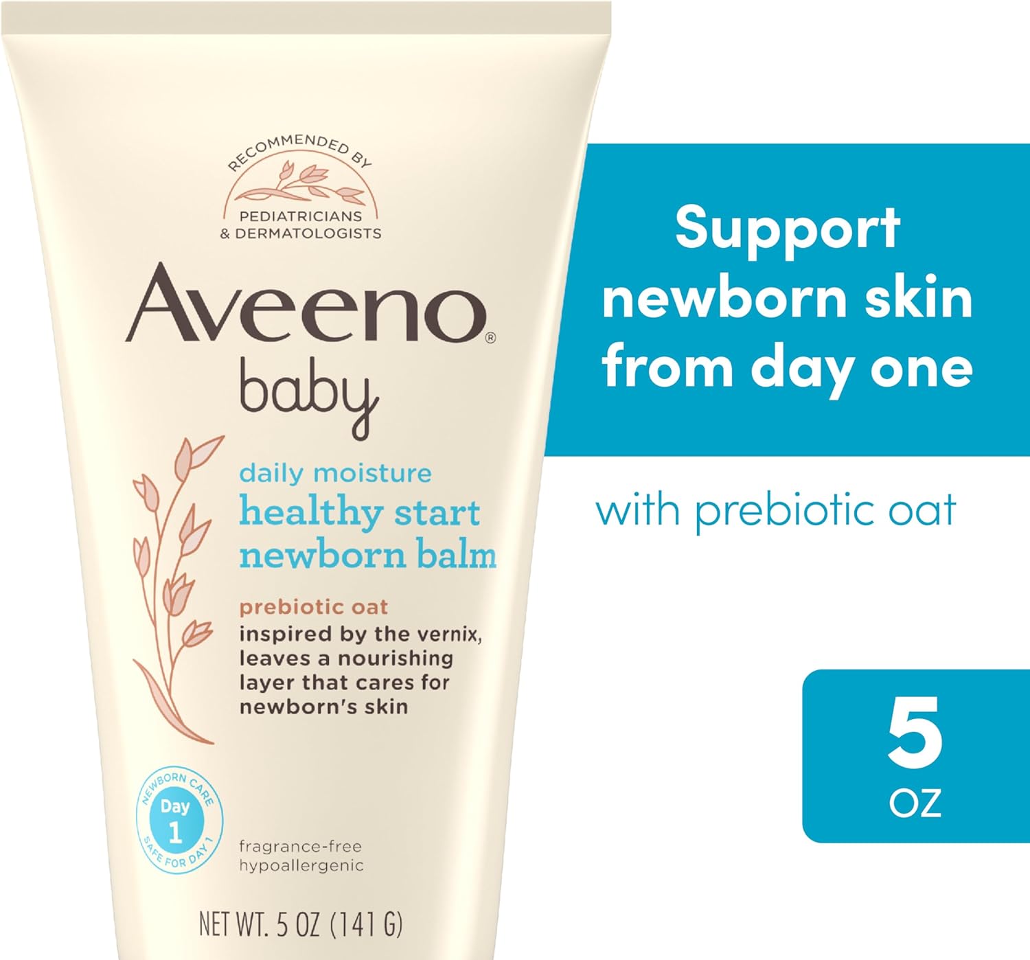 Aveeno Baby Healthy Start Nourishing Newborn Balm, Hypoallergenic Baby Skin Balm with Prebiotic Oat Leaves a Nourishing Layer to Care for Newborn Skin, Fragrance-Free, 5 oz-1