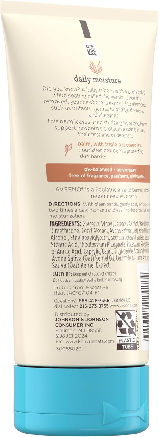 Aveeno Baby Healthy Start Nourishing Newborn Balm, Hypoallergenic Baby Skin Balm with Prebiotic Oat Leaves a Nourishing Layer to Care for Newborn Skin, Fragrance-Free, 5 oz-7