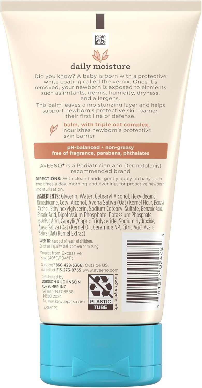 Aveeno Baby Healthy Start Nourishing Newborn Balm, Hypoallergenic Baby Skin Balm with Prebiotic Oat Leaves a Nourishing Layer to Care for Newborn Skin, Fragrance-Free, 5 oz-8