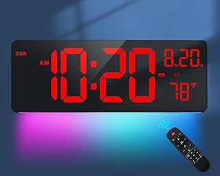 XREXS 16.5" Digital Clock Large Display with Remote Control 7 Color Changes Night Lights LED Wall Clock, Adjustable Dimmer, Temperature Clock for Bedroom, Desk Alarm Clock for Teens Elderly