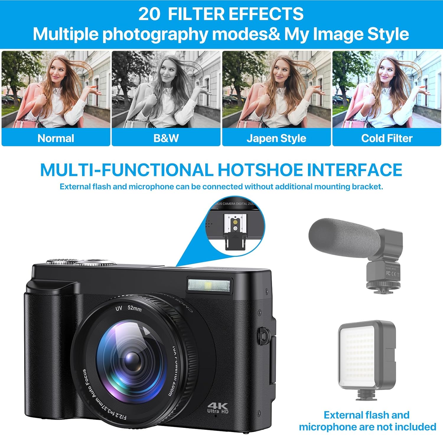 4K Digital Camera for Photography Autofocus 48MP 4K Camera with SD Card, 180° 3.0 inch Flip Screen Vlogging Camera for YouTube Video Compact Cameras with 16X Digital Zoom, Anti-Shake, 2 Batteries-5