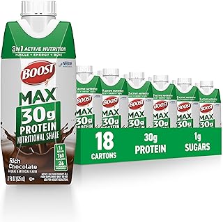 BOOST MAX Protein Shakes Ready to Drink - 30g High Protein Shake - Chocolate | Nutritional Drinks to Support Muscle Recovery After Exercise, 26 Vitamins & Minerals, 1g Sugar, 11 fl oz (Pack of 18)