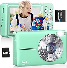 Digital Camera FHD 1080P Kids Camera with 32GB Card, 16X Zoom Anti Shake Compact Point and Shoot Digital Camera Small Camera for Kids Girls Boys Students, Mint Green