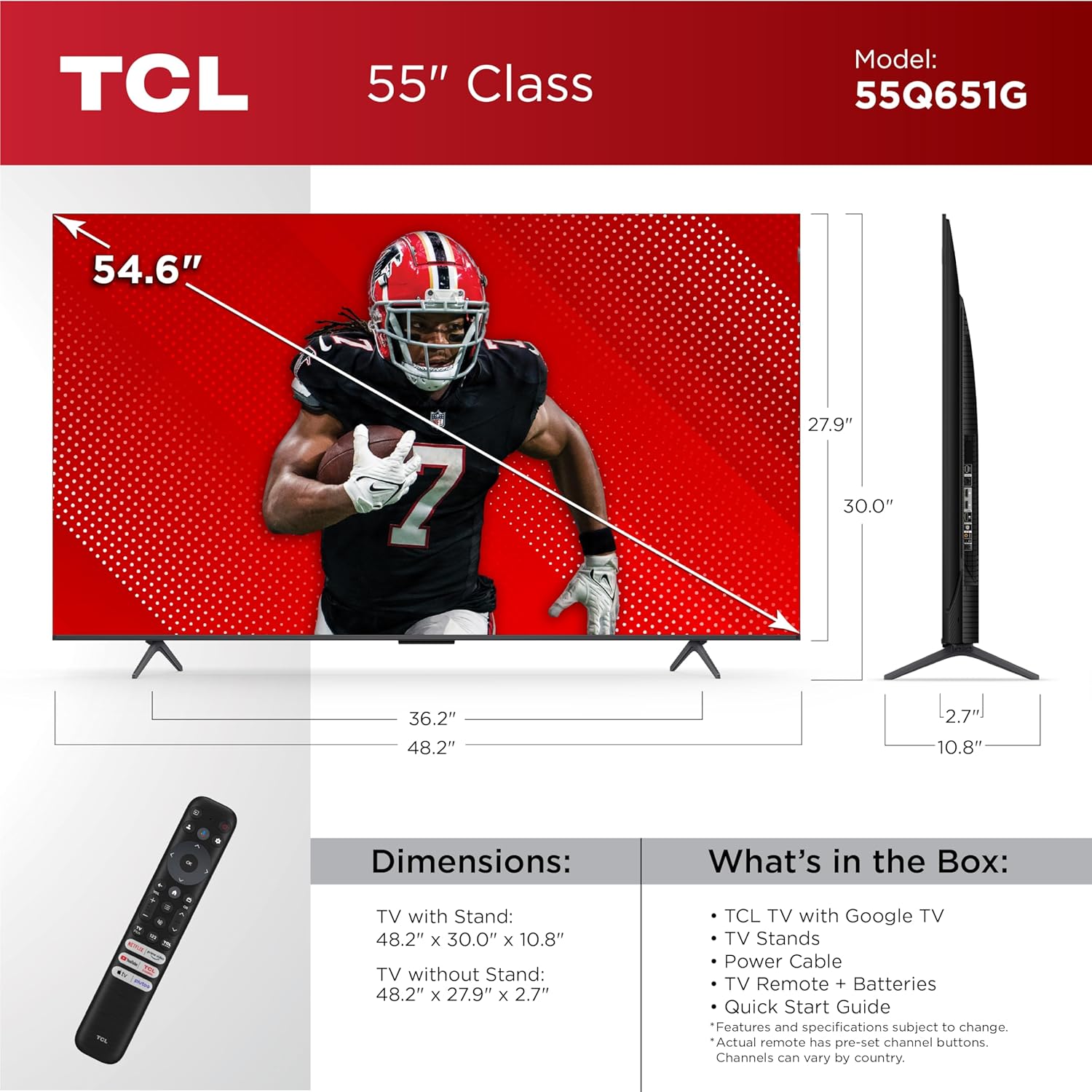 TCL Q65 55Q651G 55 Inches QLED 4K UHD Smart TV | Dolby Vision, Dolby Atmos, HDR Pro+ | Game Accelerator Enhanced Gaming | Voice Remote | Works with Alexa-1