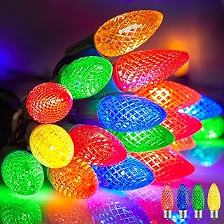 Minetom Minetom C9 Christmas String Lights, 100 Ft Multicolor C9 Outdoor Christmas Lights with 100 Strawberry C9 Led Bulbs, Connectable UL Certified for Outdoor Indoor Roofline Holiday Backyard Xmas Decor