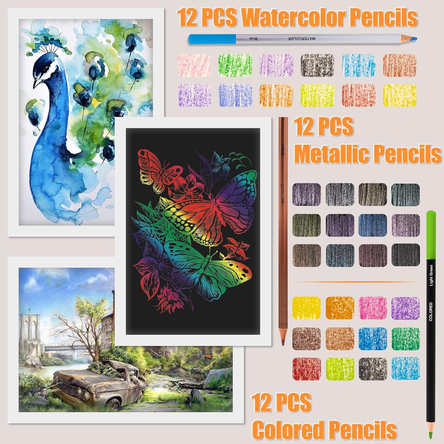 Art Supplies Drawing Pencils Set - 76 Pack Pro Sketching Kit with Sketchbook & Watercolor Pad, Includes Graphite, Charcoal, Watercolor & Metallic Pencils for Kids, Teens, Adults-2