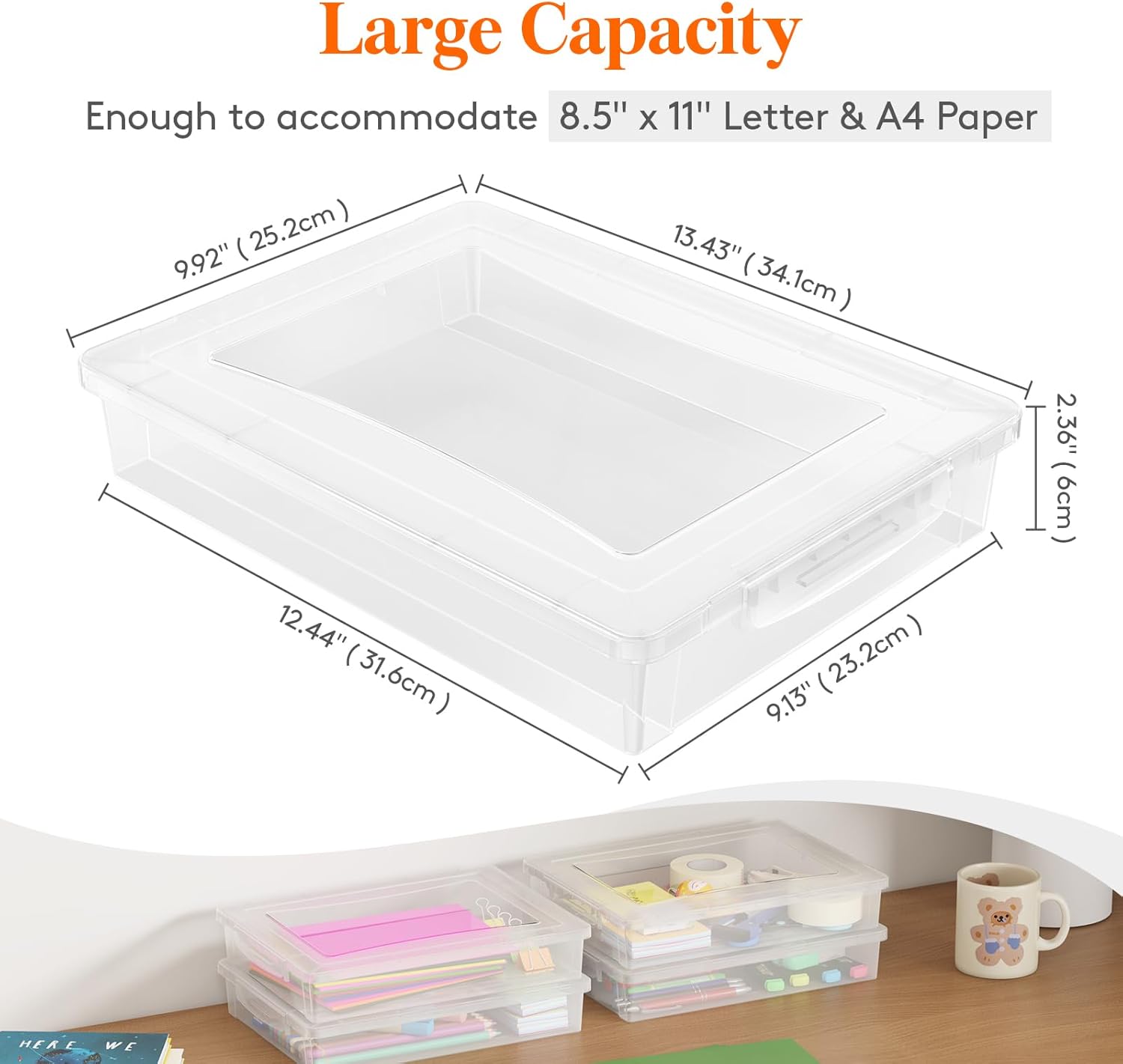 Lifewit 4 Pack Plastic Multi-Purpose Storage Box with Latching Lids, Clear A4 Paper Storage, Classroom Organization, Storage Containers for Board Game, Craft, Document, Magazine, Art Supplies-1