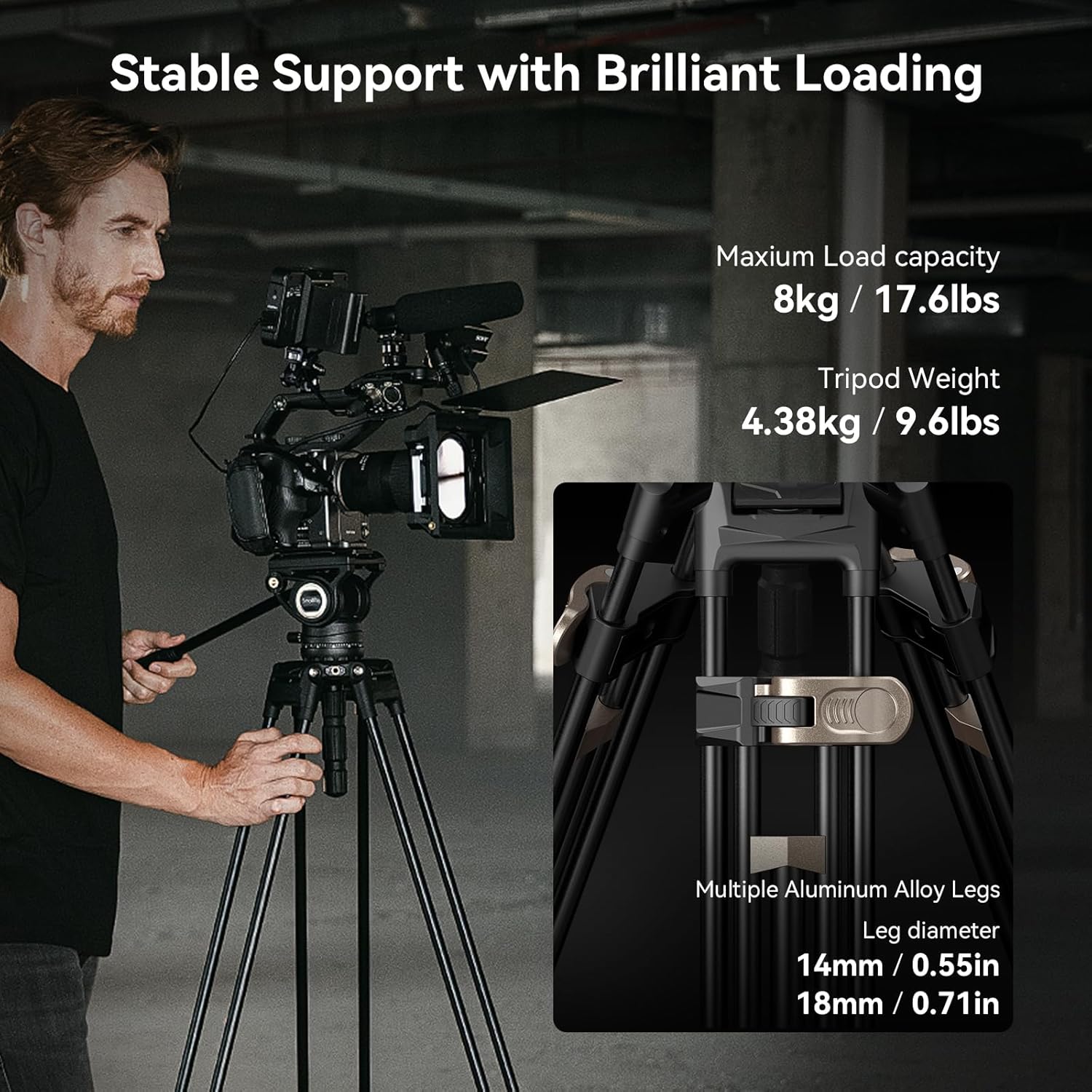 SmallRig AD-80 FreeBlazer Heavy-Duty Tripod System, 75" Video Tripod with Fluid Head, One-Step Height Adjust, Dual-Mode QR Plate, Load up to 17lbs, Professional Tripod for Camera - 4163-10