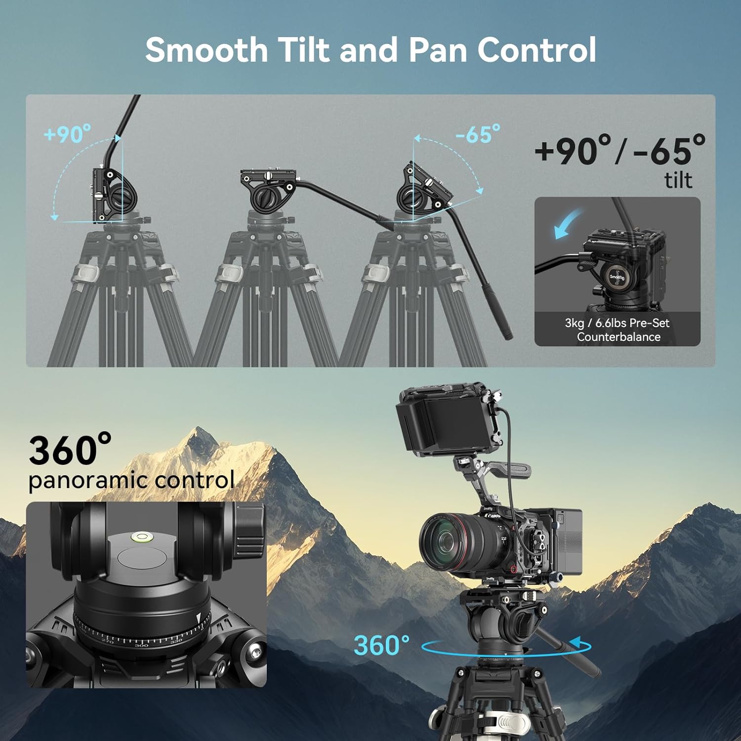 SmallRig AD-80 FreeBlazer Heavy-Duty Tripod System, 75" Video Tripod with Fluid Head, One-Step Height Adjust, Dual-Mode QR Plate, Load up to 17lbs, Professional Tripod for Camera - 4163-11