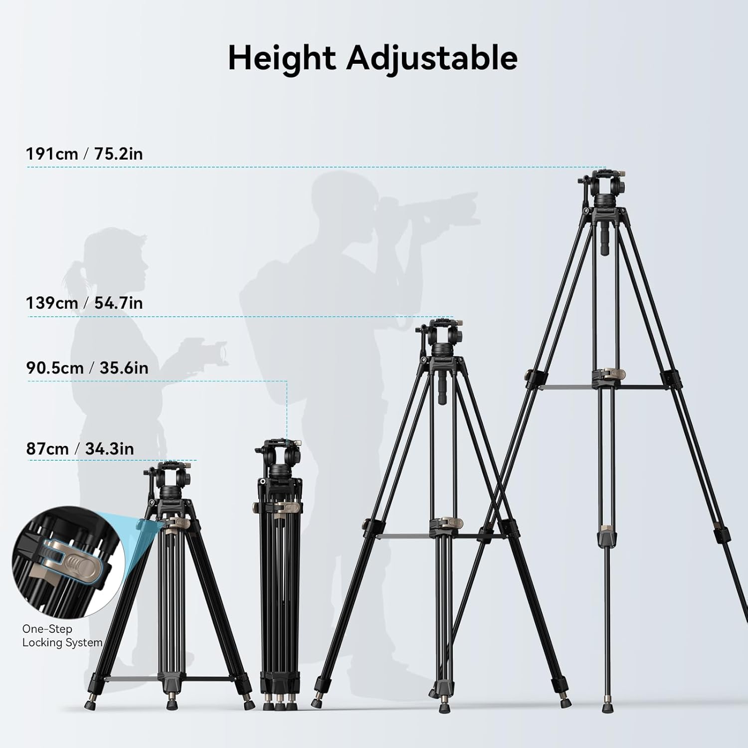 SmallRig AD-80 FreeBlazer Heavy-Duty Tripod System, 75" Video Tripod with Fluid Head, One-Step Height Adjust, Dual-Mode QR Plate, Load up to 17lbs, Professional Tripod for Camera - 4163-14