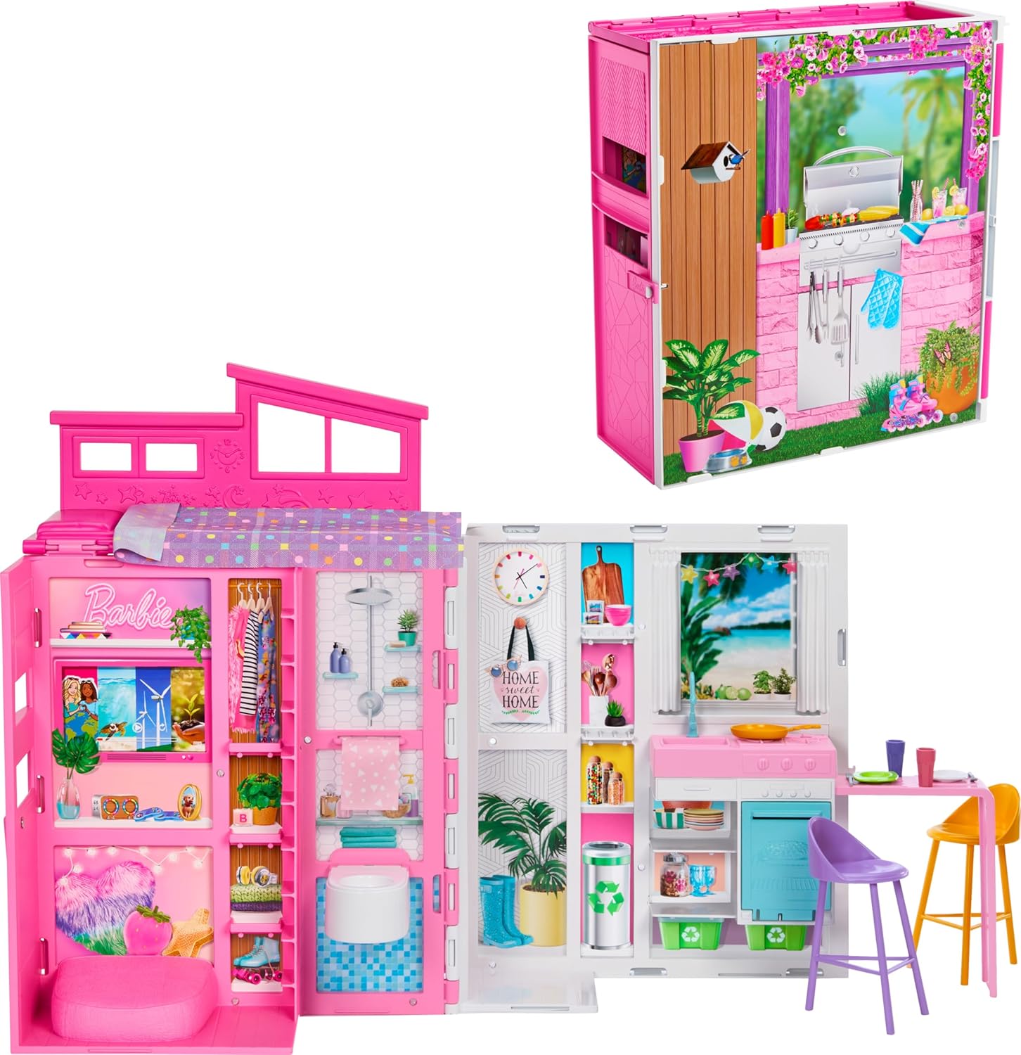 Barbie Doll House Playset, Getaway House with 11 Accessories Including 2 Chairs, 4 Play Areas & 360-degree Play-0