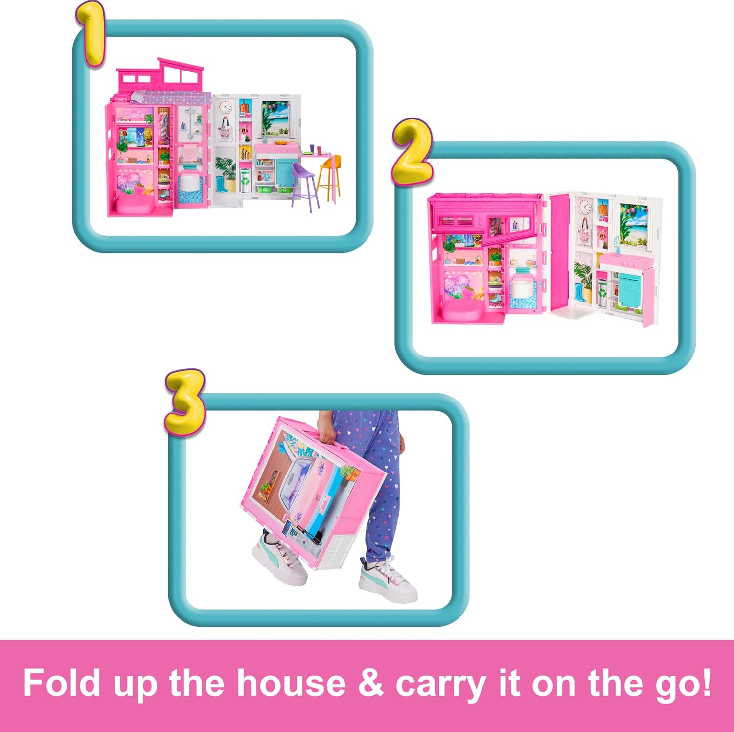 Barbie Doll House Playset, Getaway House with 11 Accessories Including 2 Chairs, 4 Play Areas & 360-degree Play-3