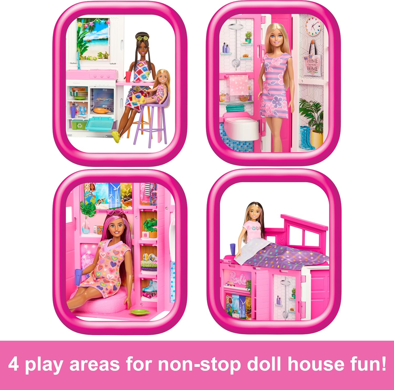 Barbie Doll House Playset, Getaway House with 11 Accessories Including 2 Chairs, 4 Play Areas & 360-degree Play-4