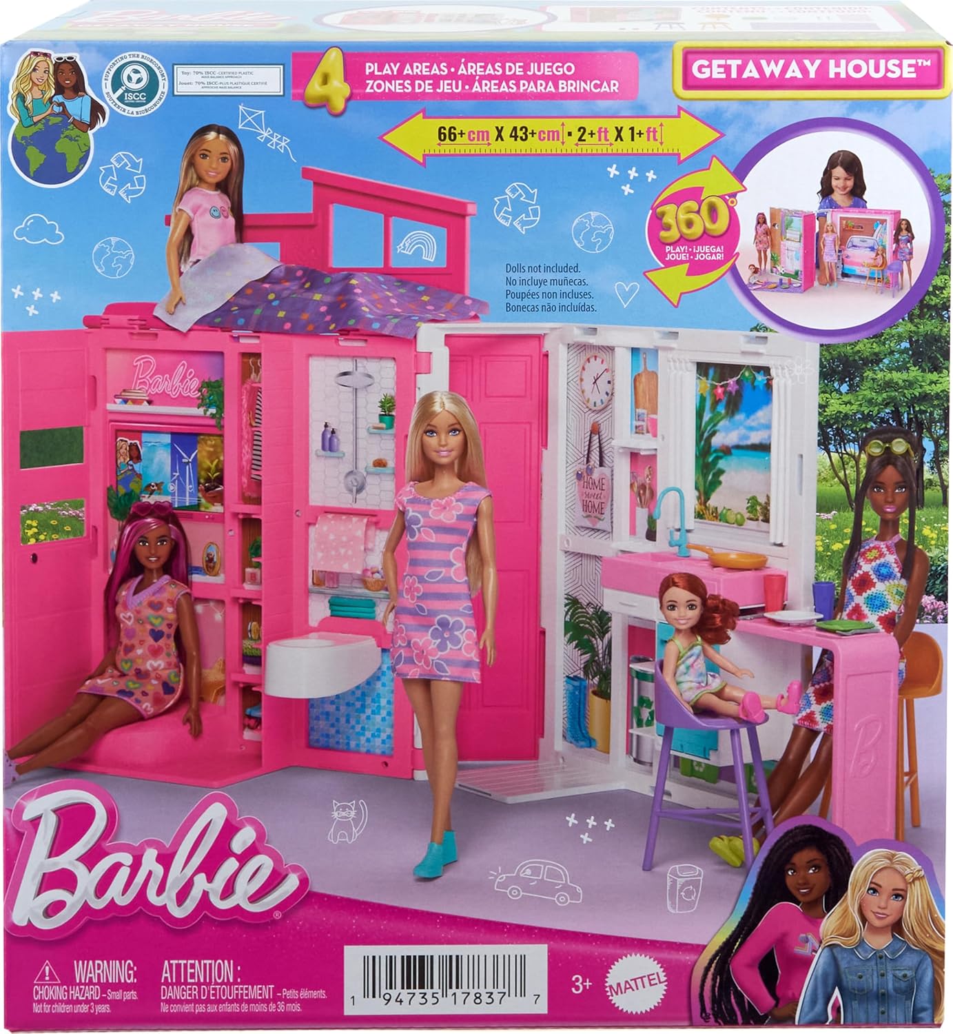 Barbie Doll House Playset, Getaway House with 11 Accessories Including 2 Chairs, 4 Play Areas & 360-degree Play-5