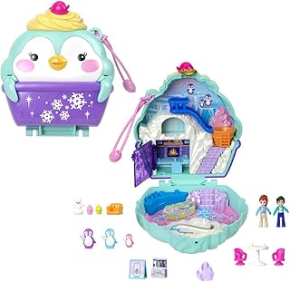 Polly Pocket Dolls & Playset, Snow Sweet Penguin Compact with 13 Accessories, Travel Toy with Fidget Exterior