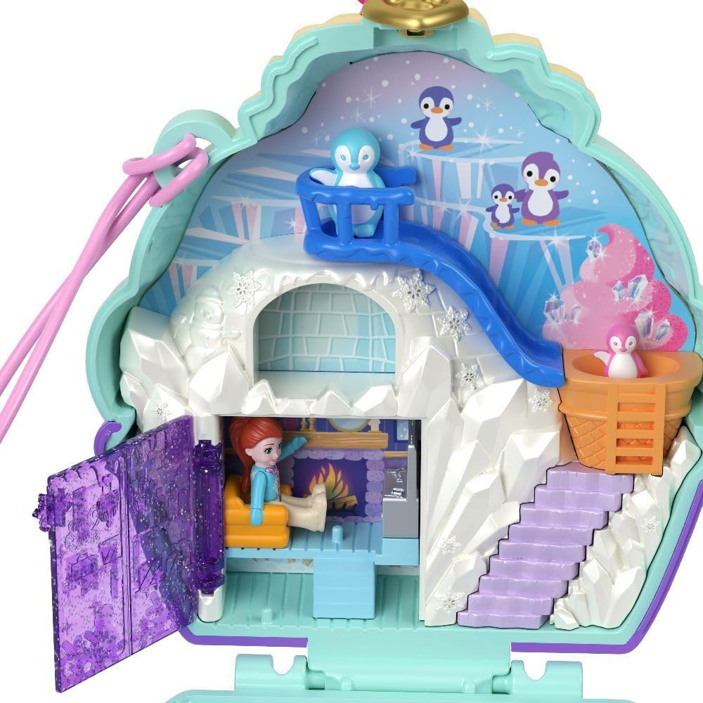 Polly Pocket Dolls & Playset, Snow Sweet Penguin Compact with 13 Accessories, Travel Toy with Fidget Exterior-10