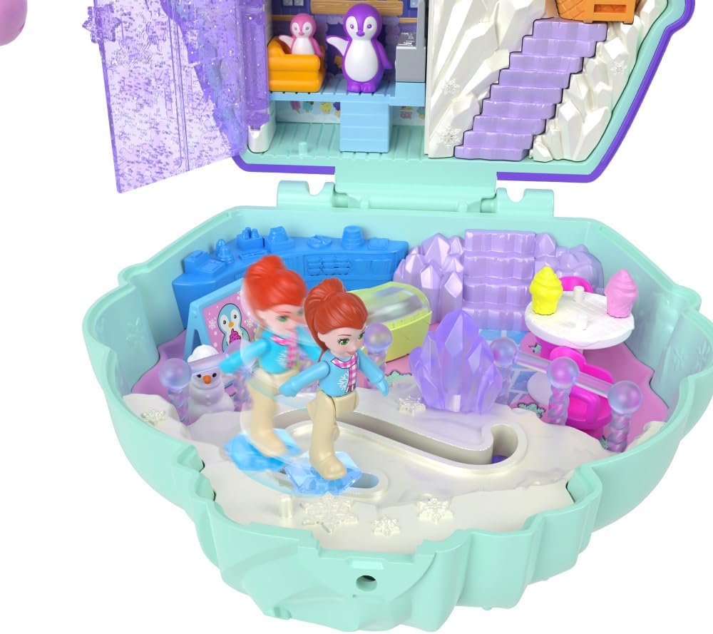 Polly Pocket Dolls & Playset, Snow Sweet Penguin Compact with 13 Accessories, Travel Toy with Fidget Exterior-3