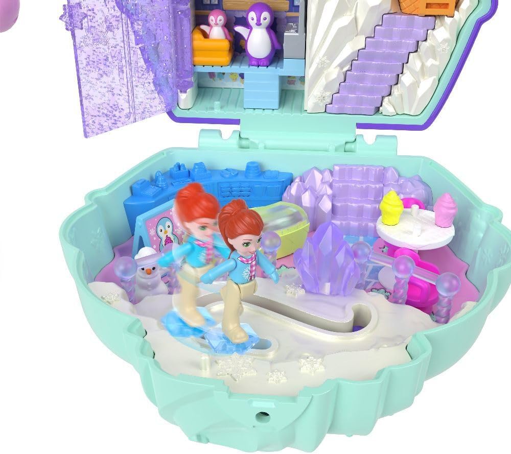 Polly Pocket Dolls & Playset, Snow Sweet Penguin Compact with 13 Accessories, Travel Toy with Fidget Exterior-9