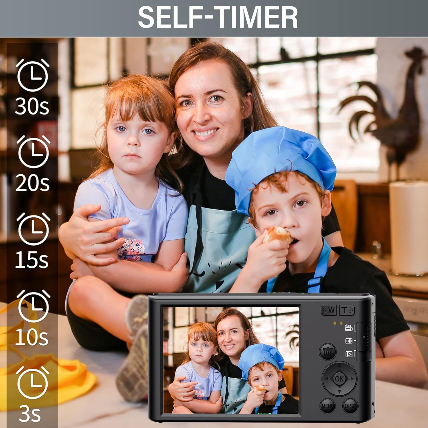 Digital Camera, Kids Camera with 32GB Card 2 Rechargeable Batteries, FHD 1080P 44MP Point and Shoot Cameras, 16X Zoom, Compact Small Vlogging Gift Camera for Kids Children Teens Girl Boy-2