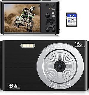 Digital Camera, 1080P 44MP Compact Camera for Kids Digital Video Camera with 16X Digital Zoom, Portable Point and Shoot Digital Cameras for Beginners,Students,Teens with 32GB SD Card and 2 Batteries