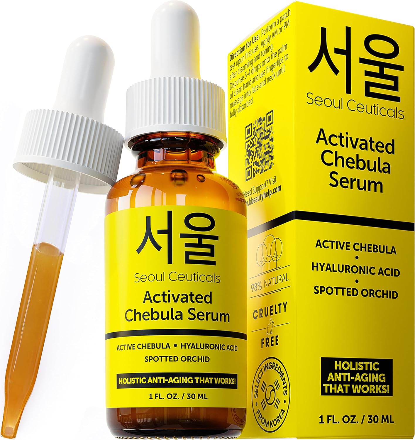 SeoulCeuticals Chebula Active Serum for Face - Korean Skin Care Anti Aging Natural K Beauty Skincare With Hyaluronic Acid + Spotted Orchid for Healthy, Youthful Glowing Skin 1oz-0