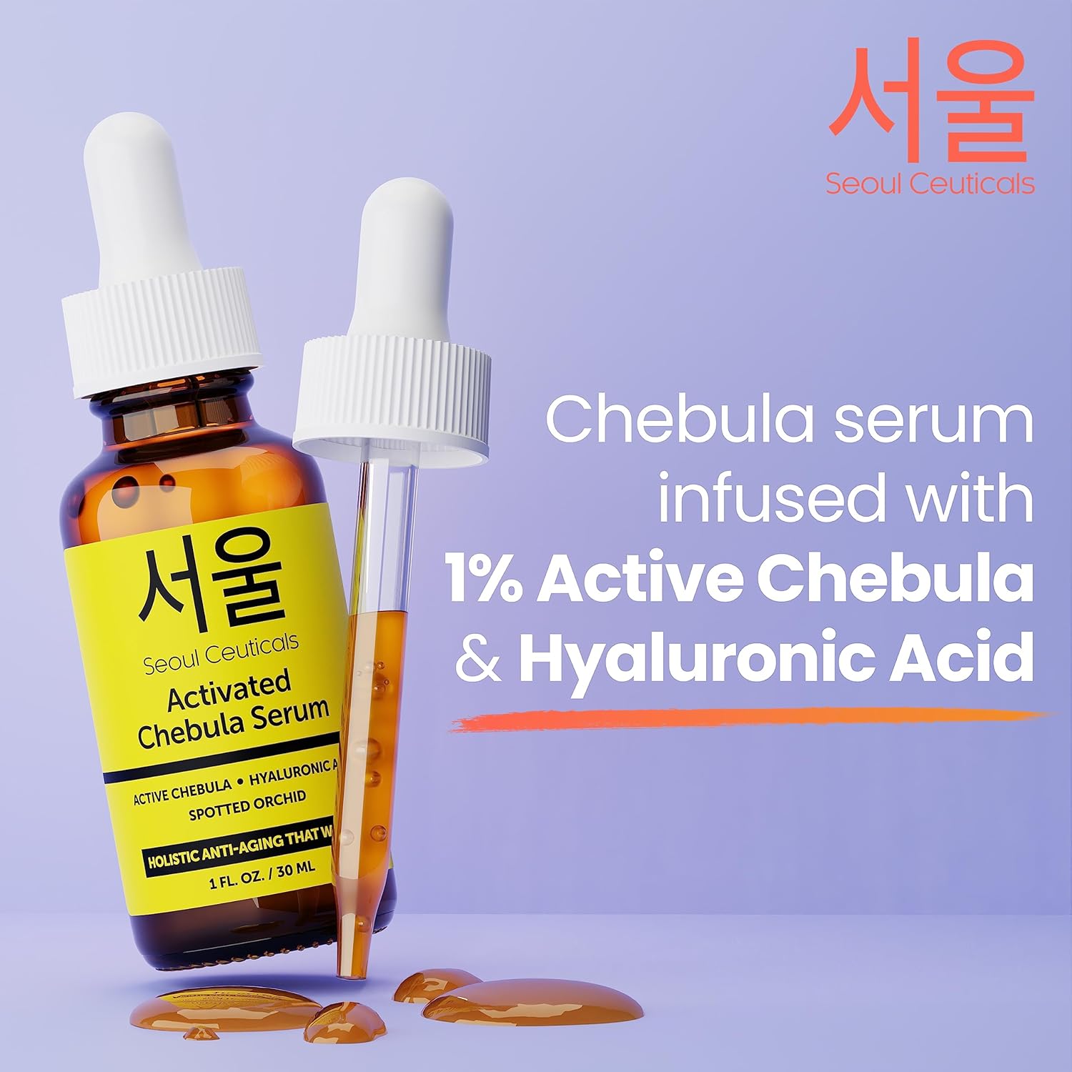 SeoulCeuticals Chebula Active Serum for Face - Korean Skin Care Anti Aging Natural K Beauty Skincare With Hyaluronic Acid + Spotted Orchid for Healthy, Youthful Glowing Skin 1oz-4