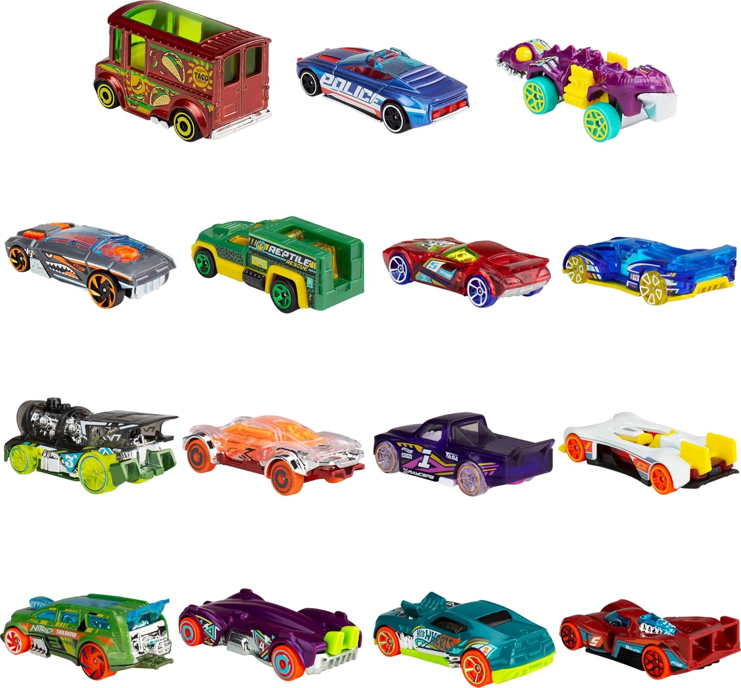 Hot Wheels Toy Cars, Bundle of 15 1:64 Scale Vehicles, Includes 3 5-Packs with Different Themes: HW City, X-Raycers & Track Pack [Amazon Exclusive]-2