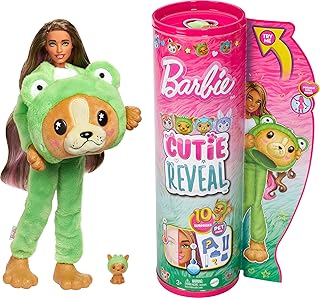 Barbie Cutie Reveal Doll & Accessories with Animal Costume & 10 Surprises Including Color Change, Puppy as Frog in Costume-Themed Series