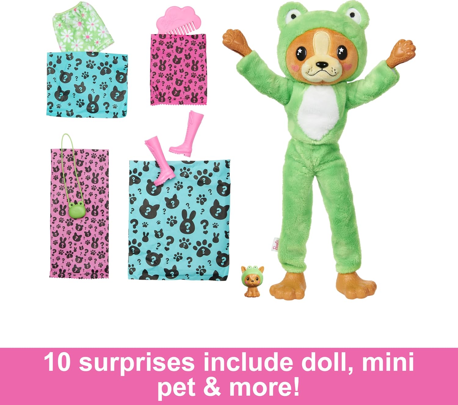 Barbie Cutie Reveal Doll & Accessories with Animal Costume & 10 Surprises Including Color Change, Puppy as Frog in Costume-Themed Series-2