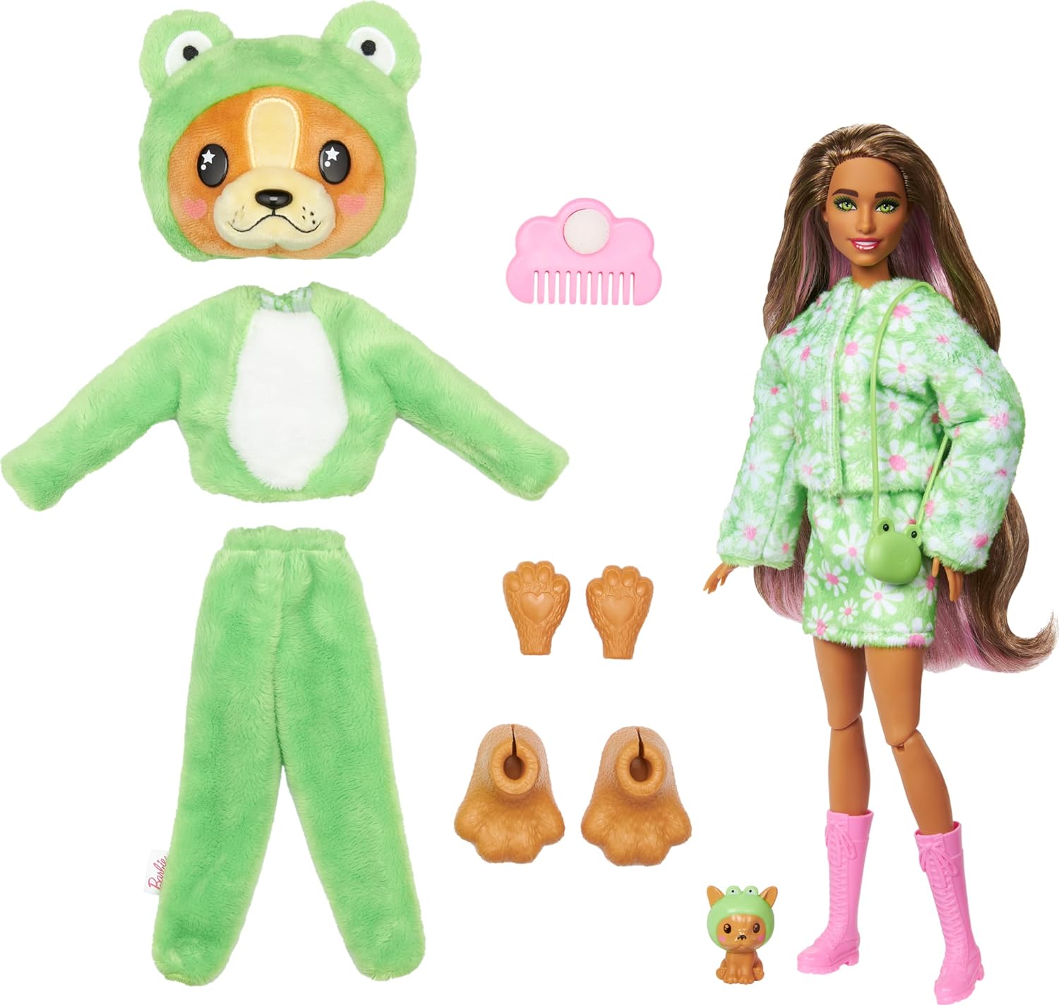 Barbie Cutie Reveal Doll & Accessories with Animal Costume & 10 Surprises Including Color Change, Puppy as Frog in Costume-Themed Series-6