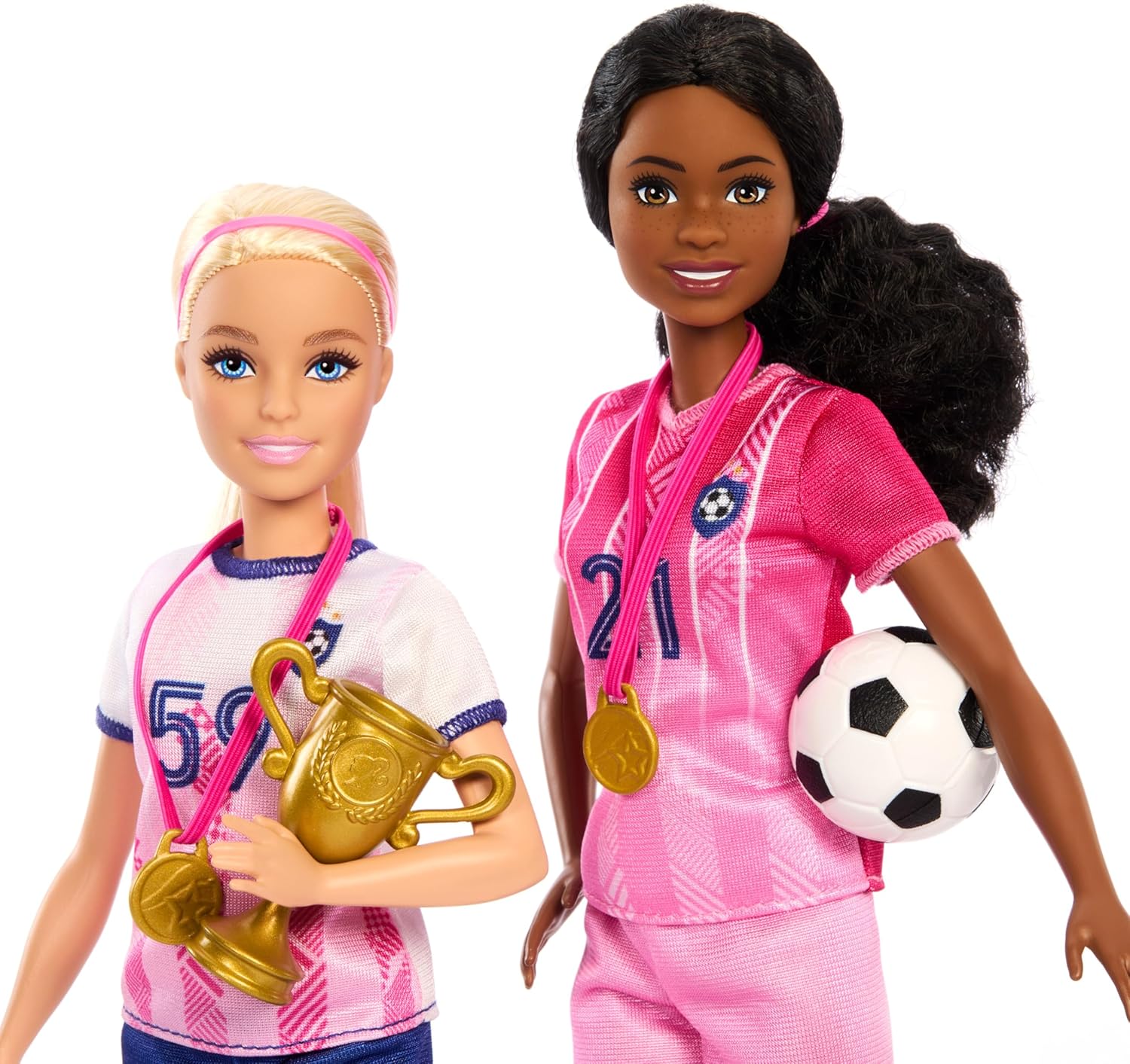 Barbie Careers Playset, Soccer Player Set with 2 Fashion Dolls & 15 Accessories Including Barbie Brooklyn”, Blonde Petite Player, 2 Nets & More-2