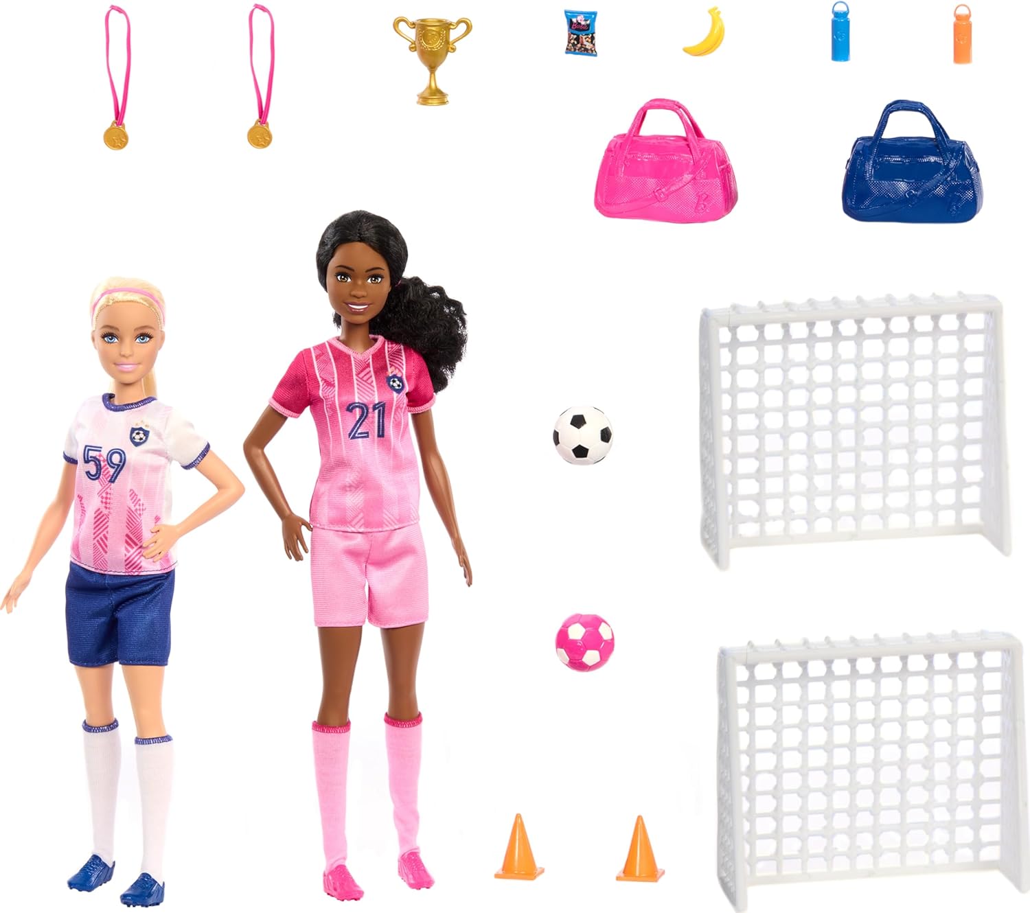 Barbie Careers Playset, Soccer Player Set with 2 Fashion Dolls & 15 Accessories Including Barbie Brooklyn”, Blonde Petite Player, 2 Nets & More-3