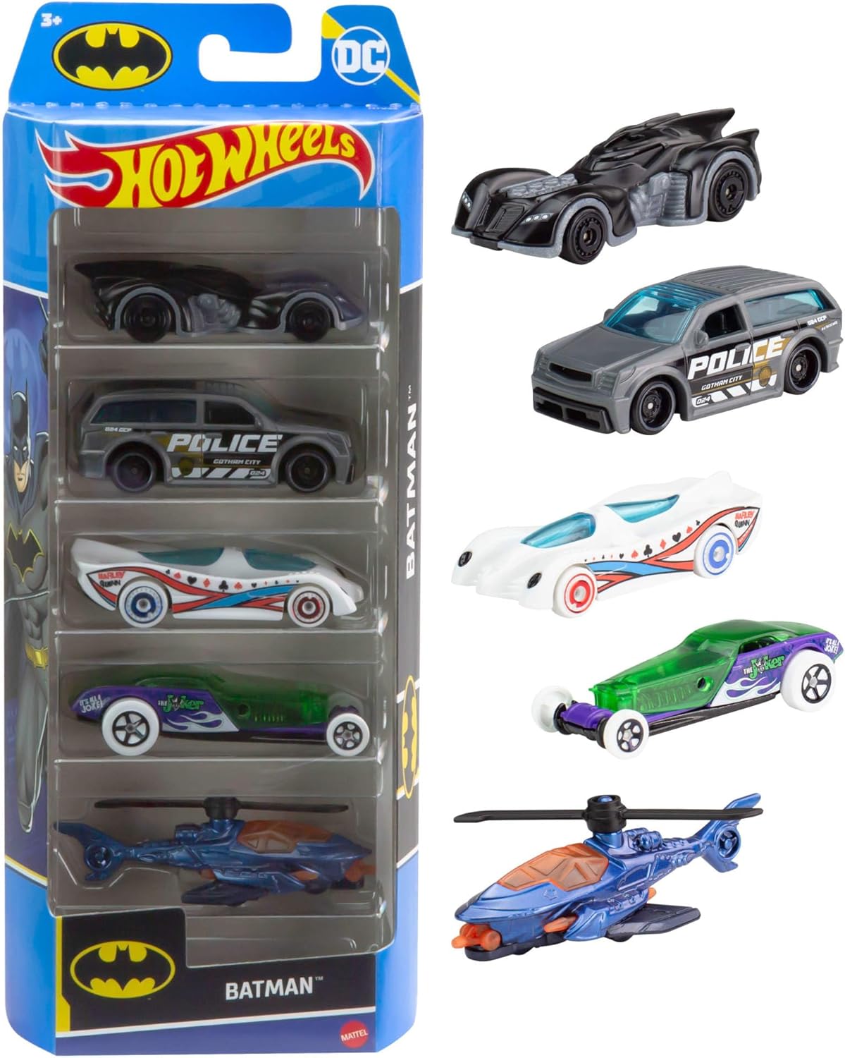 Hot Wheels 1:64 Scale Toy Cars Batman 5-Pack, Set of 5 Vehicles from & Inspired by The DC Super Hero Franchise, Includes Batmobile-0