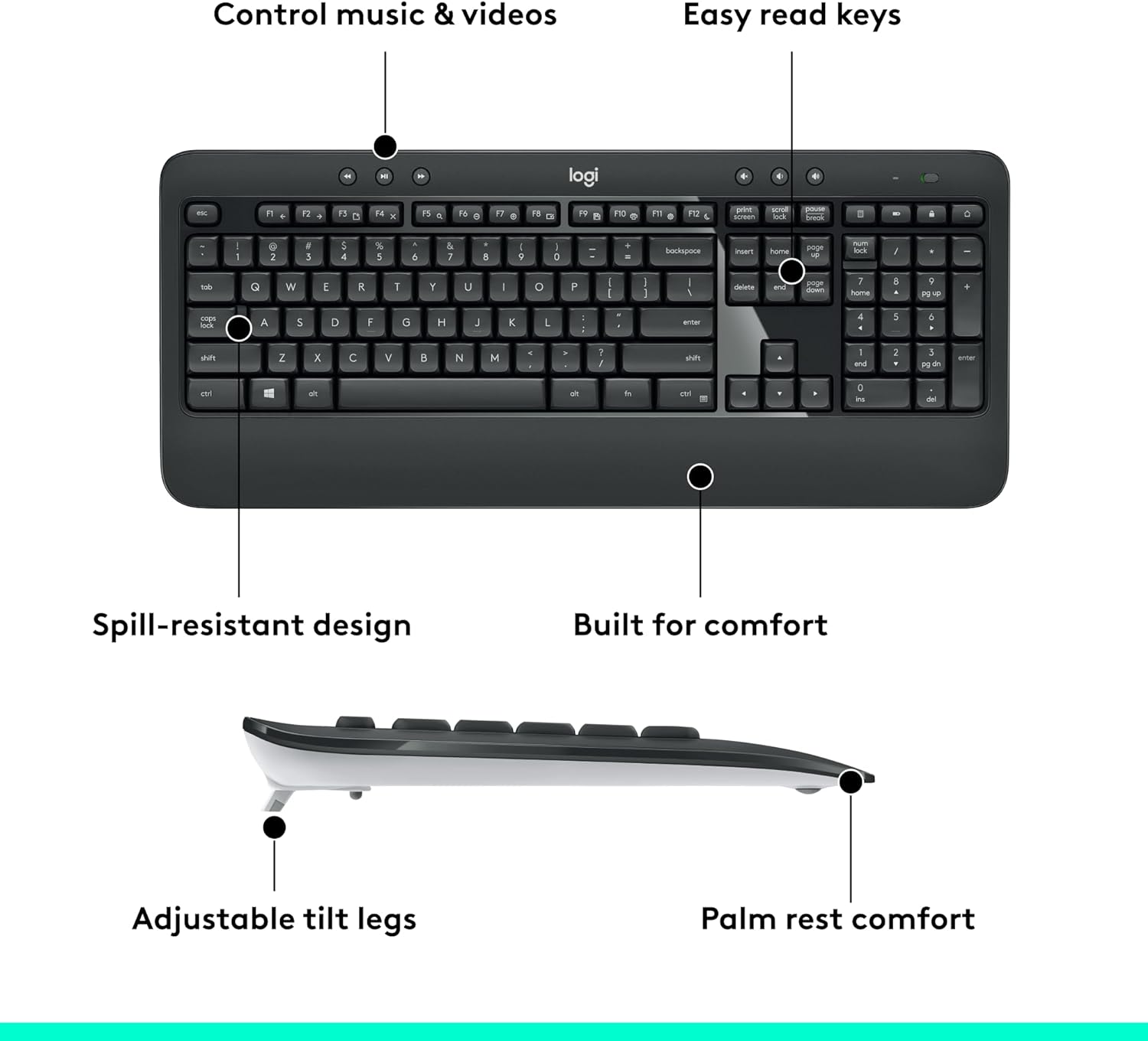 Logitech MK540 Advanced Wireless Keyboard and Mouse Combo for Windows, 2.4 GHz Unifying USB-Receiver, Multimedia Hotkeys, 3-Year Battery Life, for PC, Laptop-5