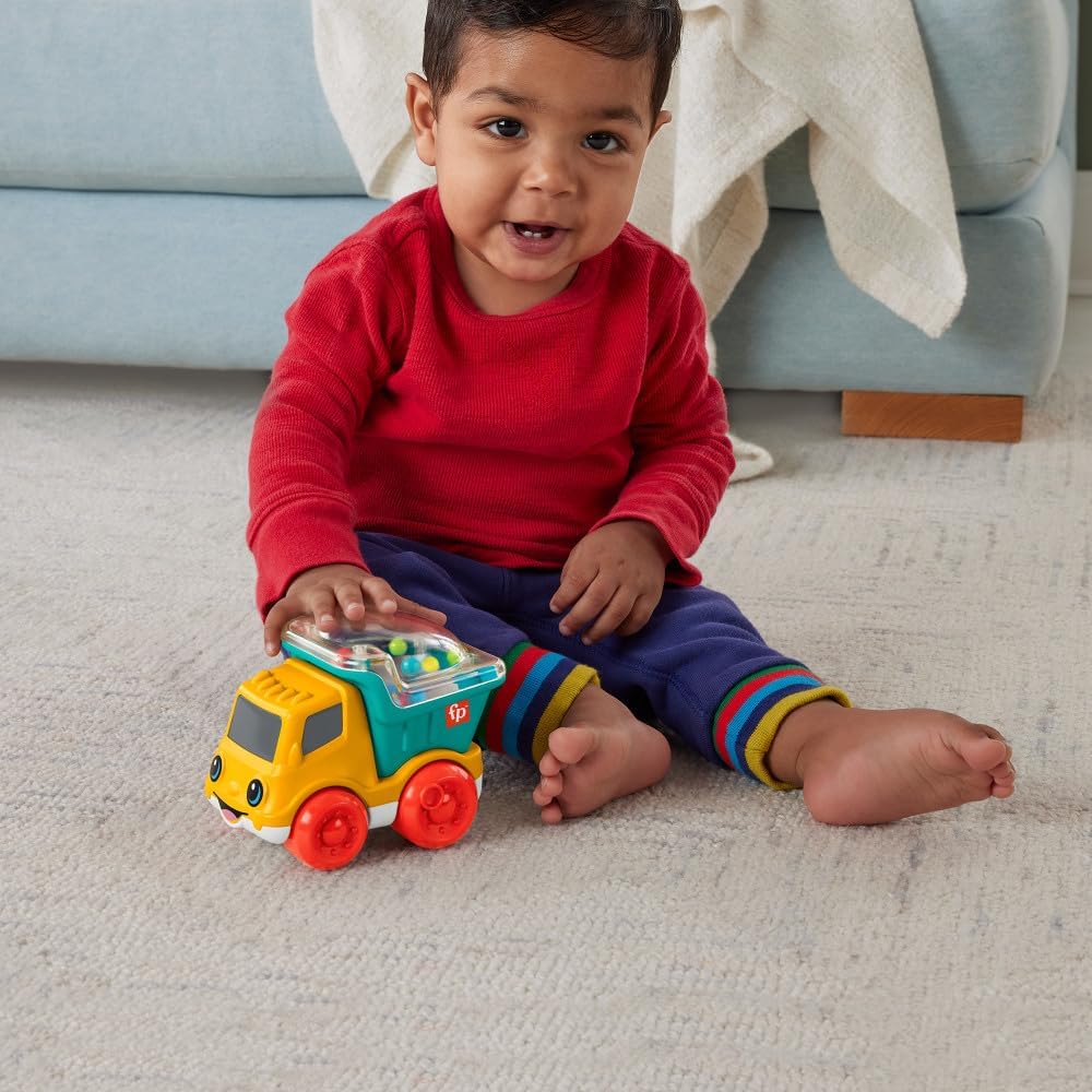 Fisher-Price Baby Toy Poppity Pop Dump Truck Push-Along Vehicle with Fine Motor Activities For Infants Ages 6+ Months-3