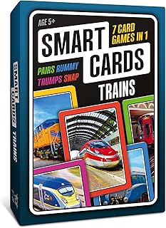 100 PICS Smart Cards Trains Card Game | 7 Games in 1 - Matching Pairs, Snap, Trumps, Rummy | Top Travel Game, Gift, Stocking Stuffer | for Adults, Kids, Boys, Girls | Age 5+, 1-8 Players