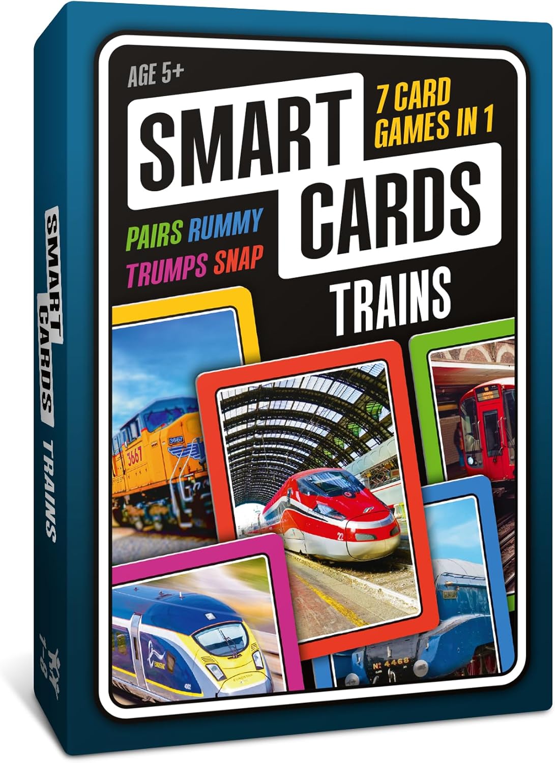 100 PICS Smart Cards Trains Card Game | 7 Games in 1 - Matching Pairs, Snap, Trumps, Rummy | Top Travel Game, Gift, Stocking Stuffer | for Adults, Kids, Boys, Girls | Age 5+, 1-8 Players-0